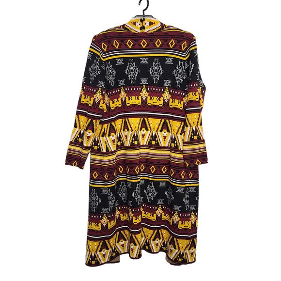 Womens Southwest Cardigan Duster Long 1X Aztec Midnight Velvet Black Maroon Gold - Picture 2 of 5